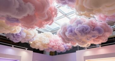 ceiling clouds enhance booth